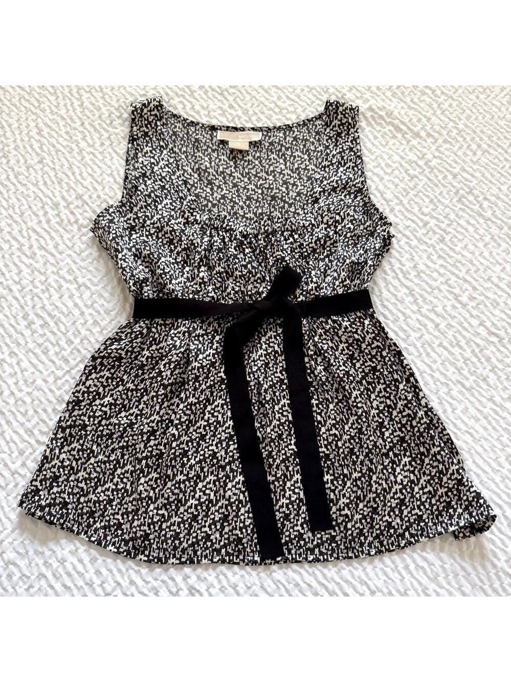 Michael Kors Silk Top, Square Neckline, Empire Waist, Black & White, Size 8